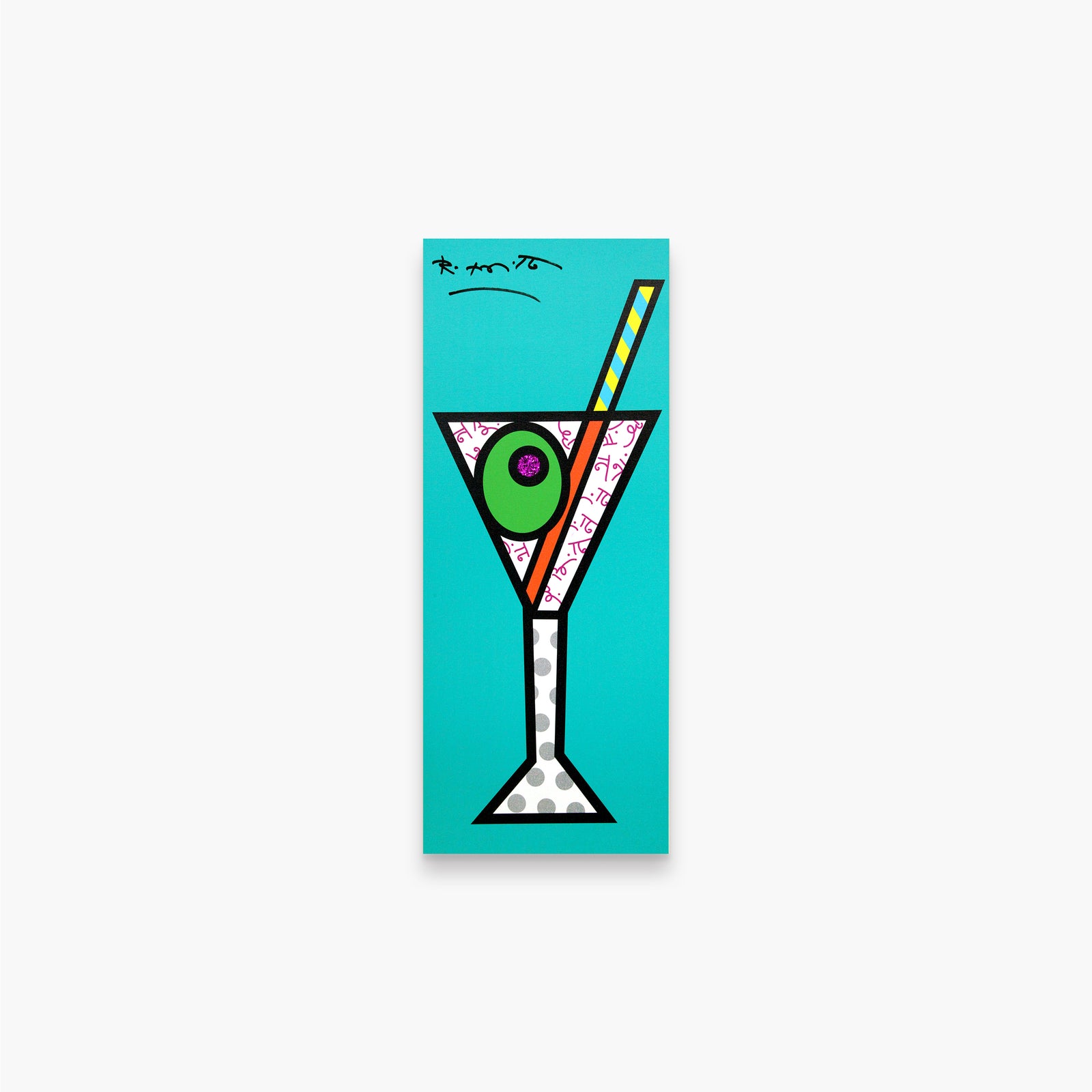 Romero Britto turquoise martini limited edition print  colorful pop art design