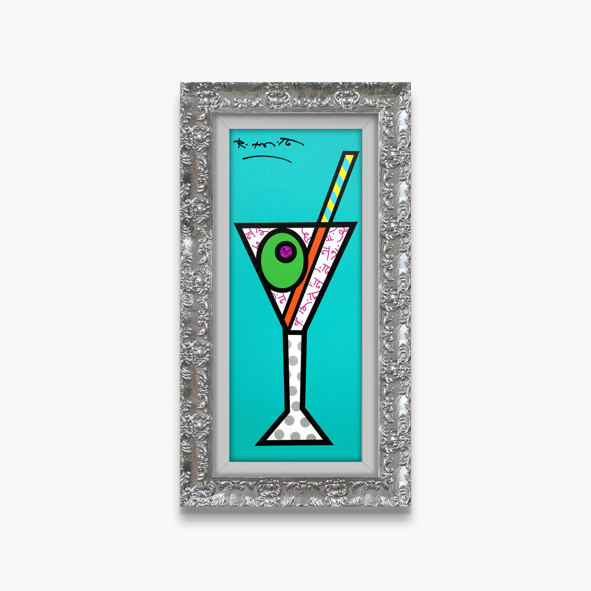 Romero Britto turquoise martini limited edition print  colorful pop art design