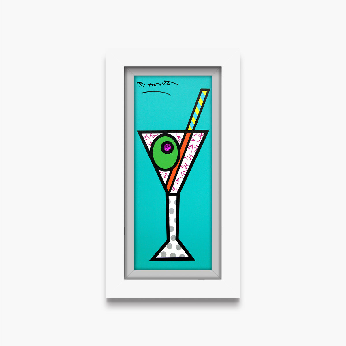 Romero Britto turquoise martini limited edition print  contemporary pop art piece