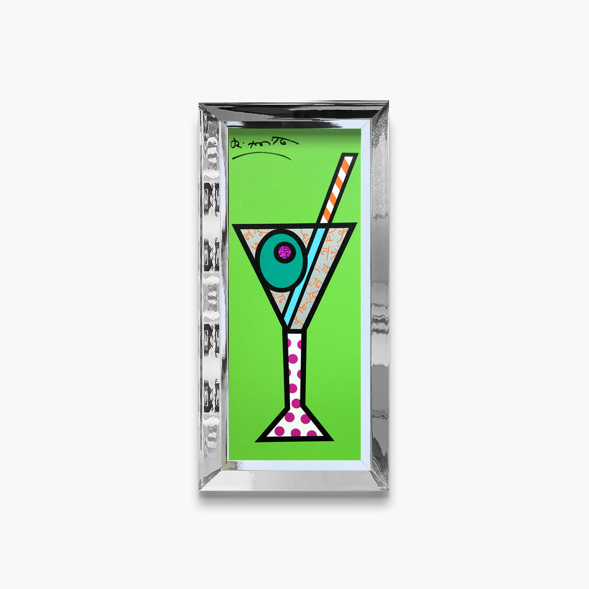 Romero Britto green martini limited edition print  colorful pop art design
