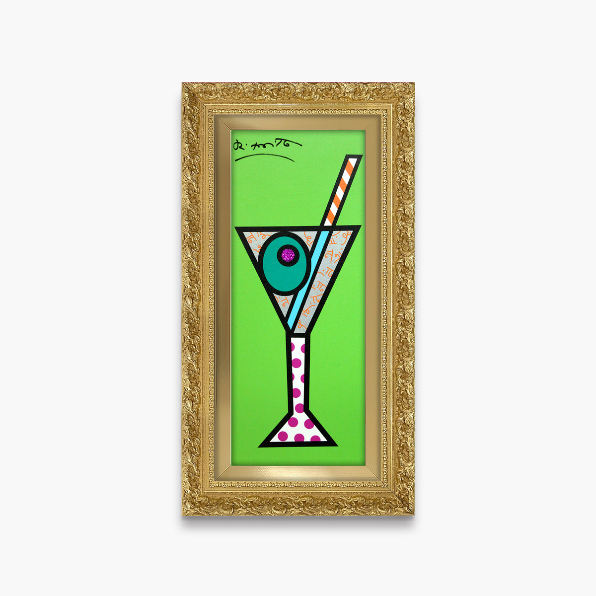 modern pop art green martini limited edition print  vibrant home decor