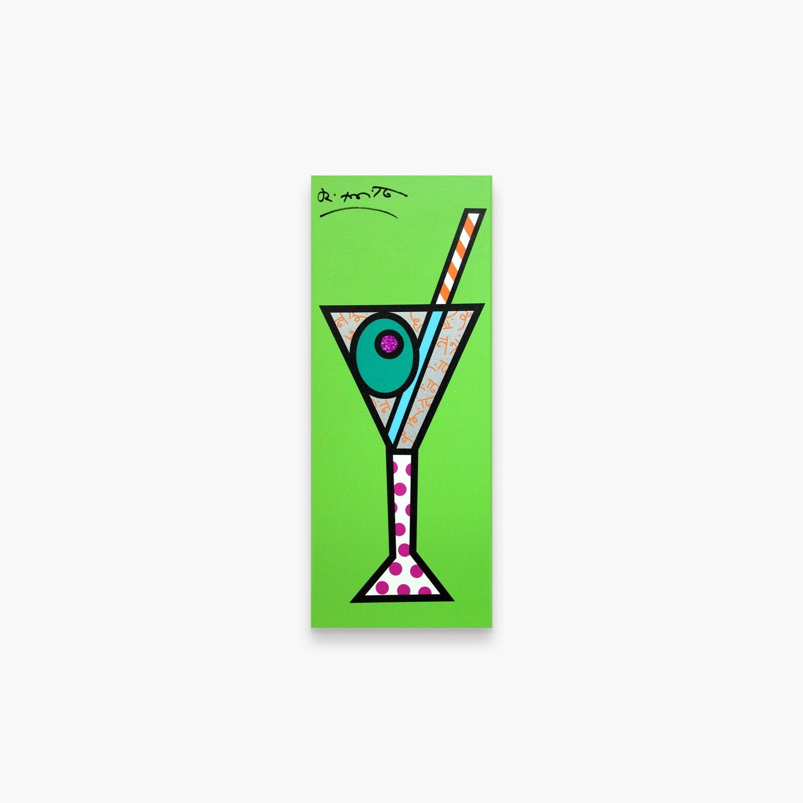 Romero Britto green martini limited edition print  colorful pop art design
