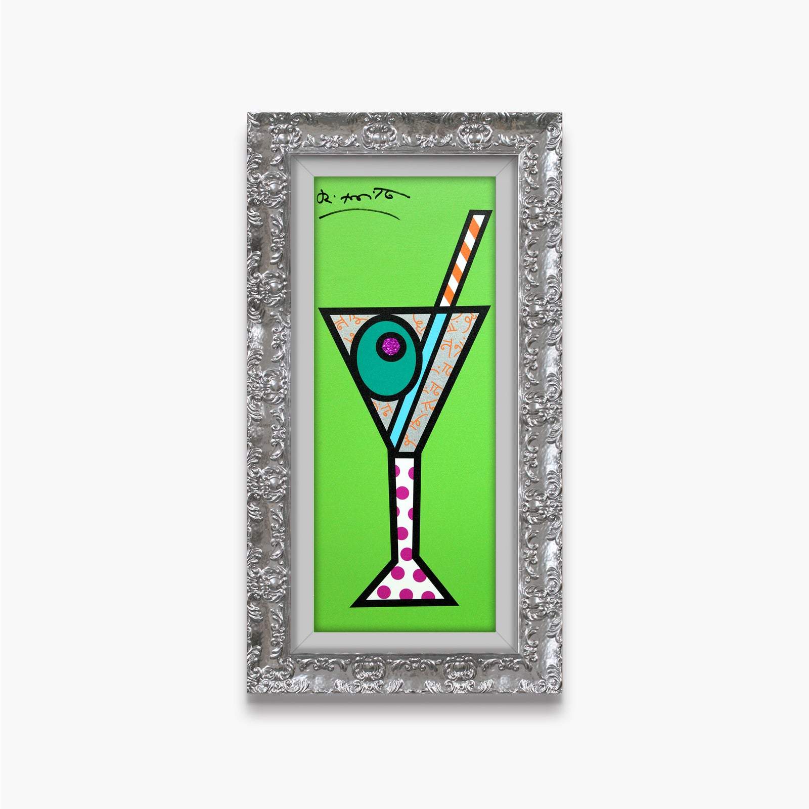 Romero Britto green martini limited edition print  contemporary pop art piece