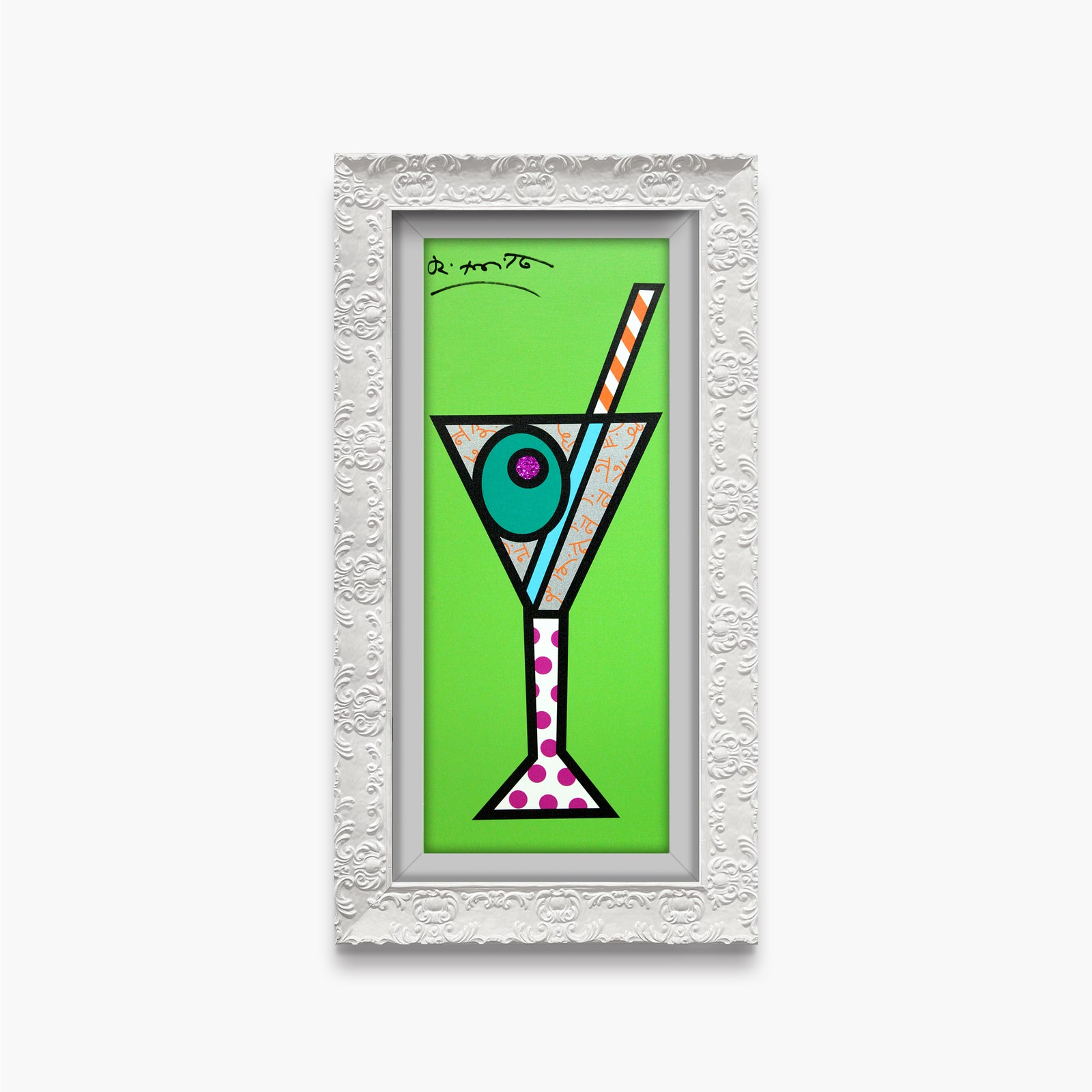 modern pop art green martini limited edition print  vibrant home decor
