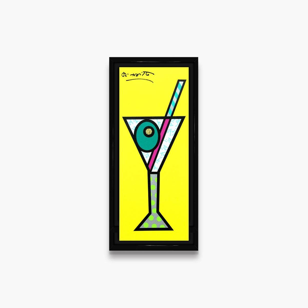 Romero Britto yellow martini limited edition print  colorful pop art design