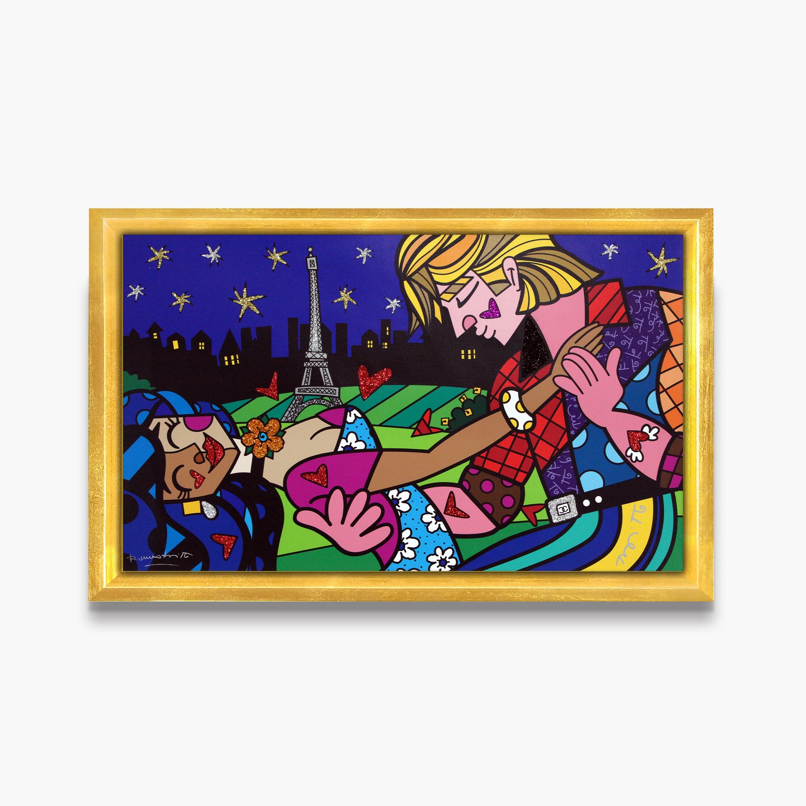 Romero Britto midnight in paris limited edition  contemporary pop art piece