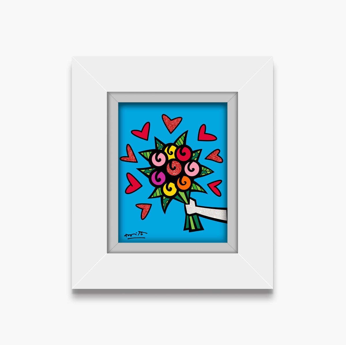 Romero Britto flowers are forever limited edition  contemporary pop art piece