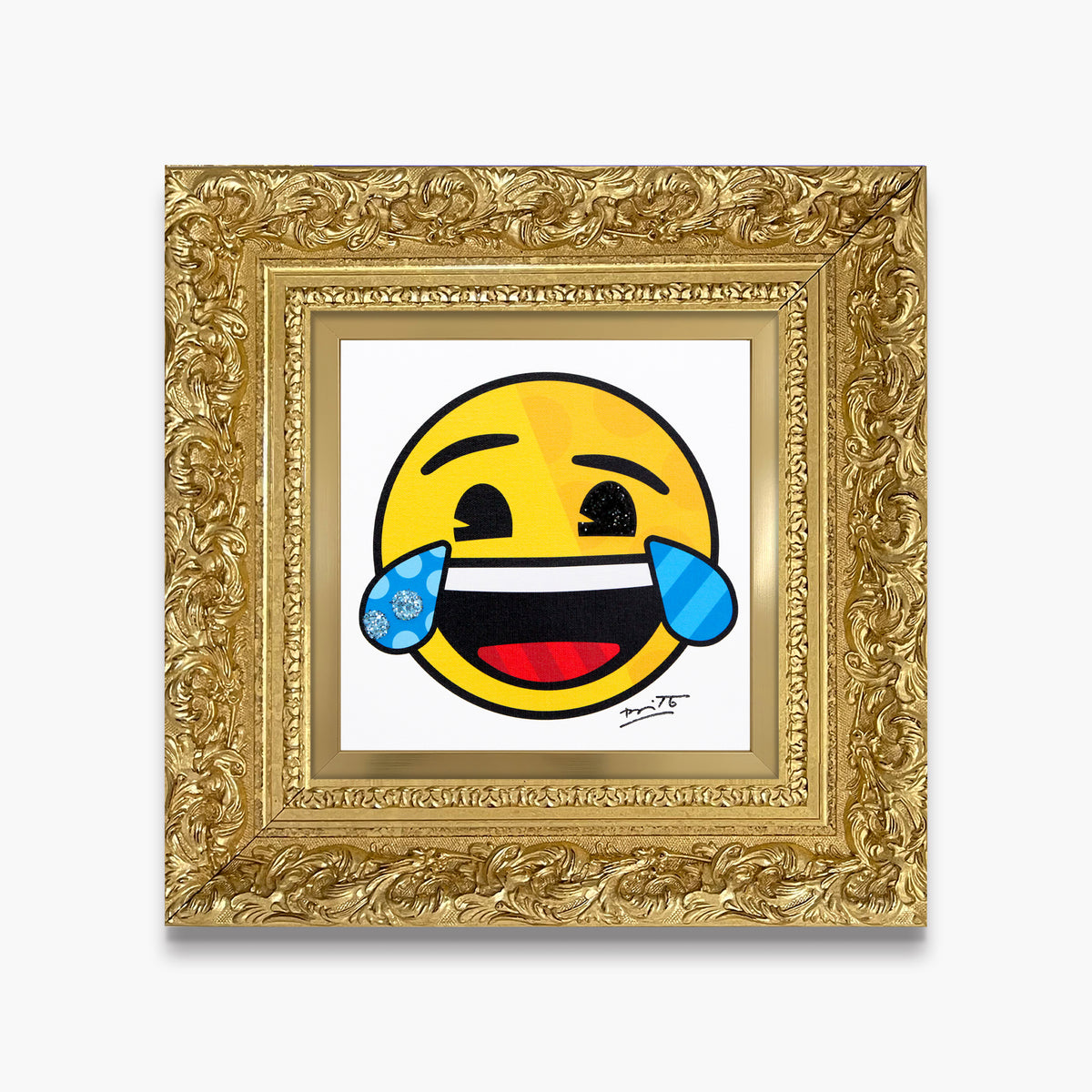 Romero Britto happy for you emoji by  contemporary pop art piece