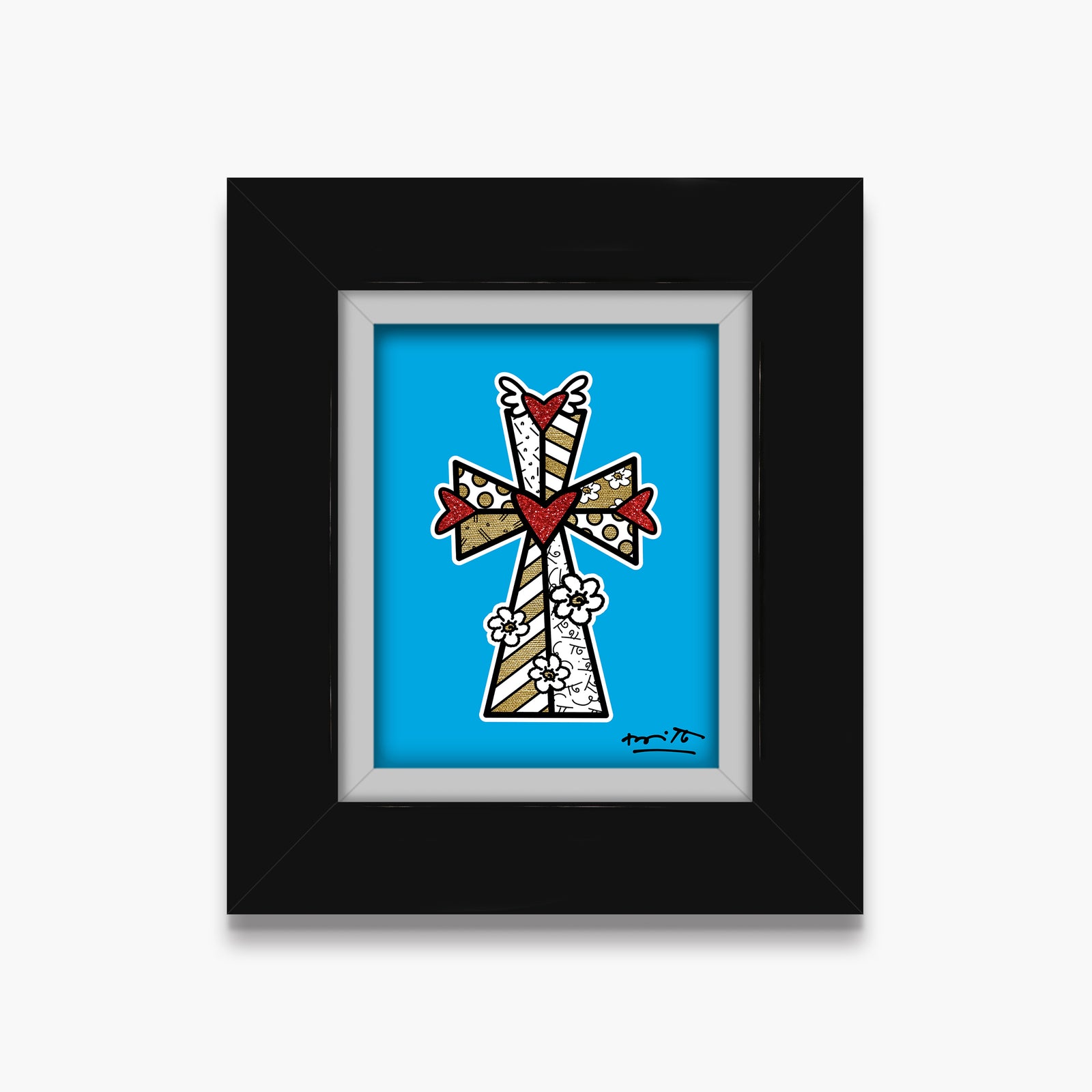 Romero Britto blessings blue limited edition print  colorful pop art design