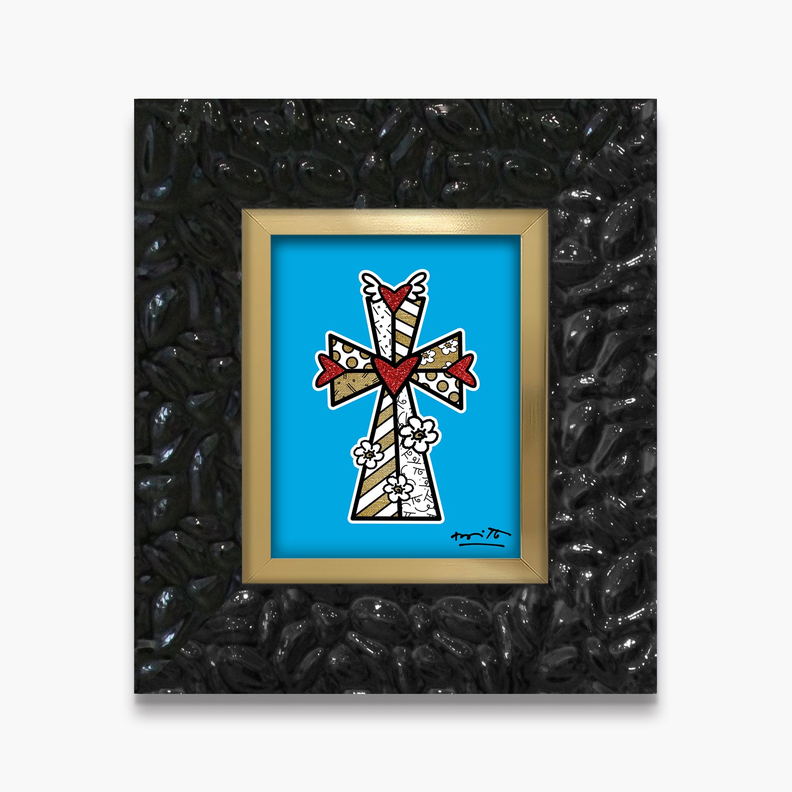 Romero Britto blessings blue limited edition print  colorful pop art design