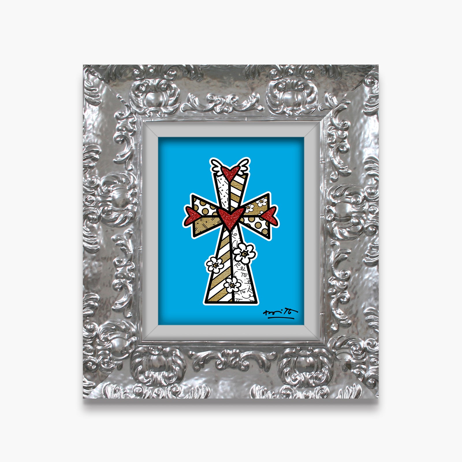 Romero Britto blessings blue limited edition print  contemporary pop art piece