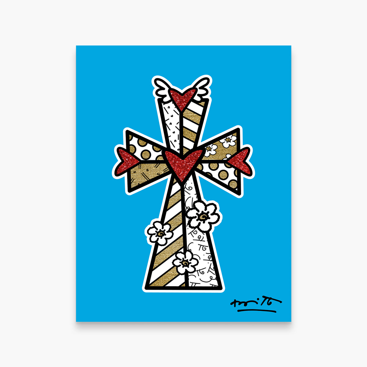 Romero Britto blessings blue limited edition print  colorful pop art design