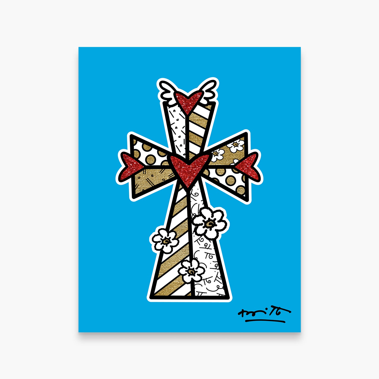 Romero Britto blessings blue limited edition print  colorful pop art design