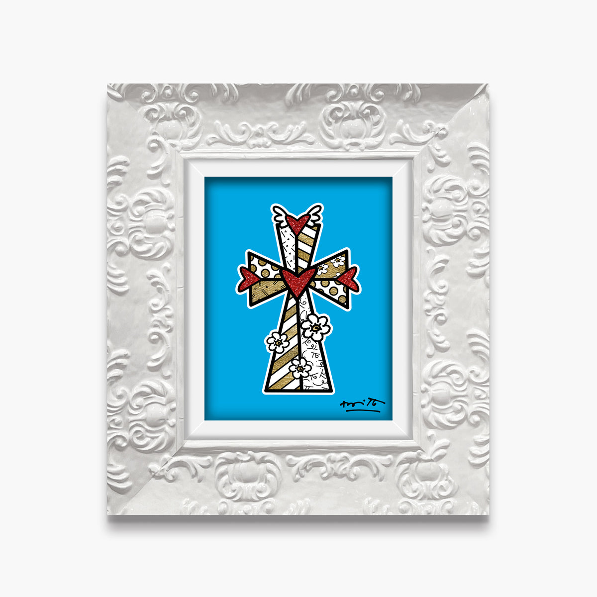 Romero Britto blessings blue limited edition print  colorful pop art design