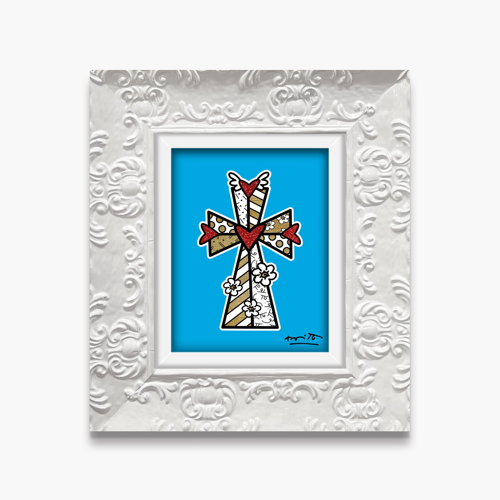 Romero Britto blessings blue limited edition print  colorful pop art design