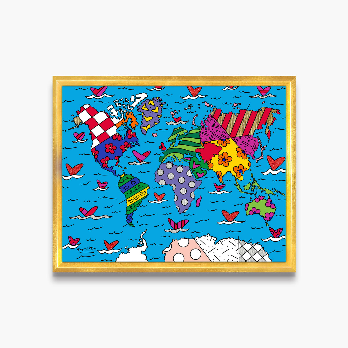 Romero Britto small world limited edition print  contemporary pop art piece