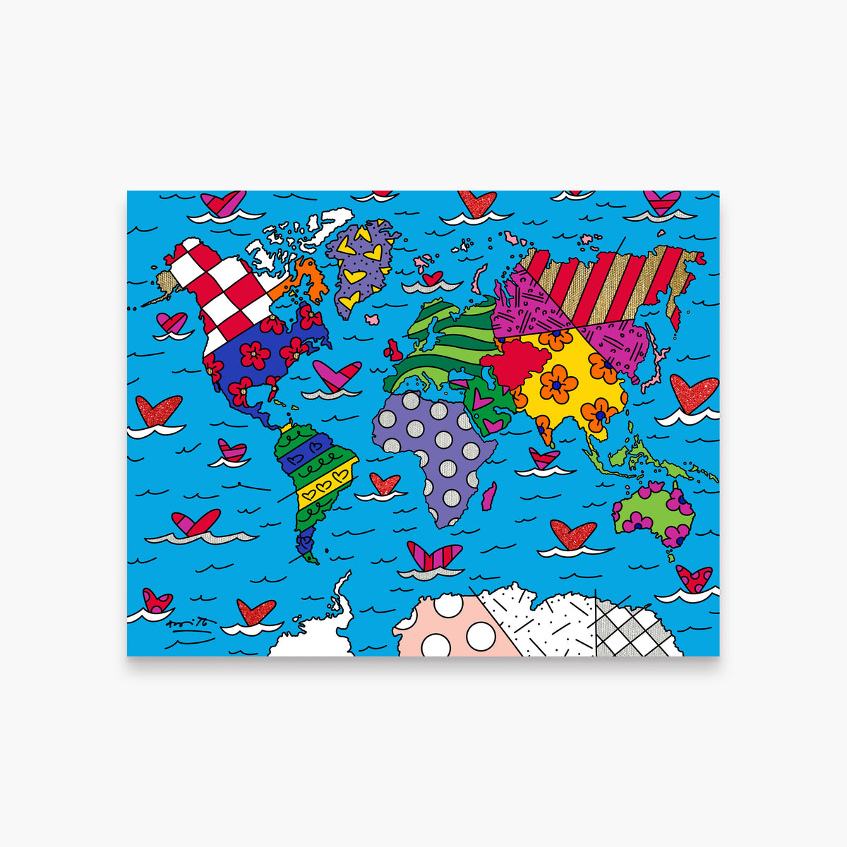 Romero Britto small world limited edition print  colorful pop art design