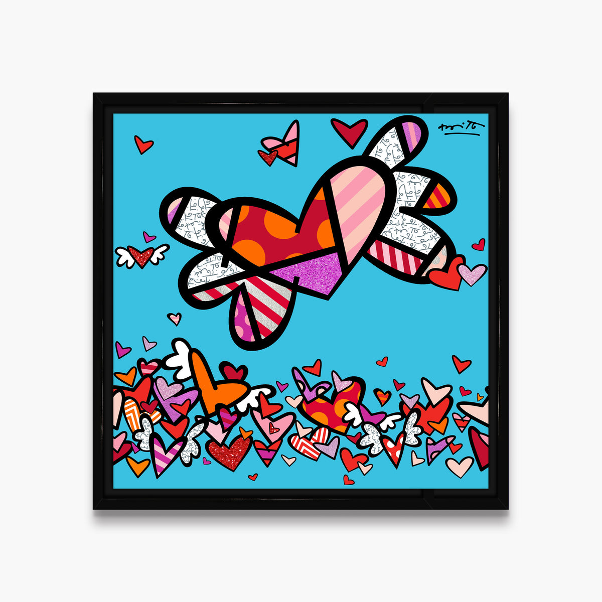 Romero Britto flow ii hearts limited edition  contemporary pop art piece