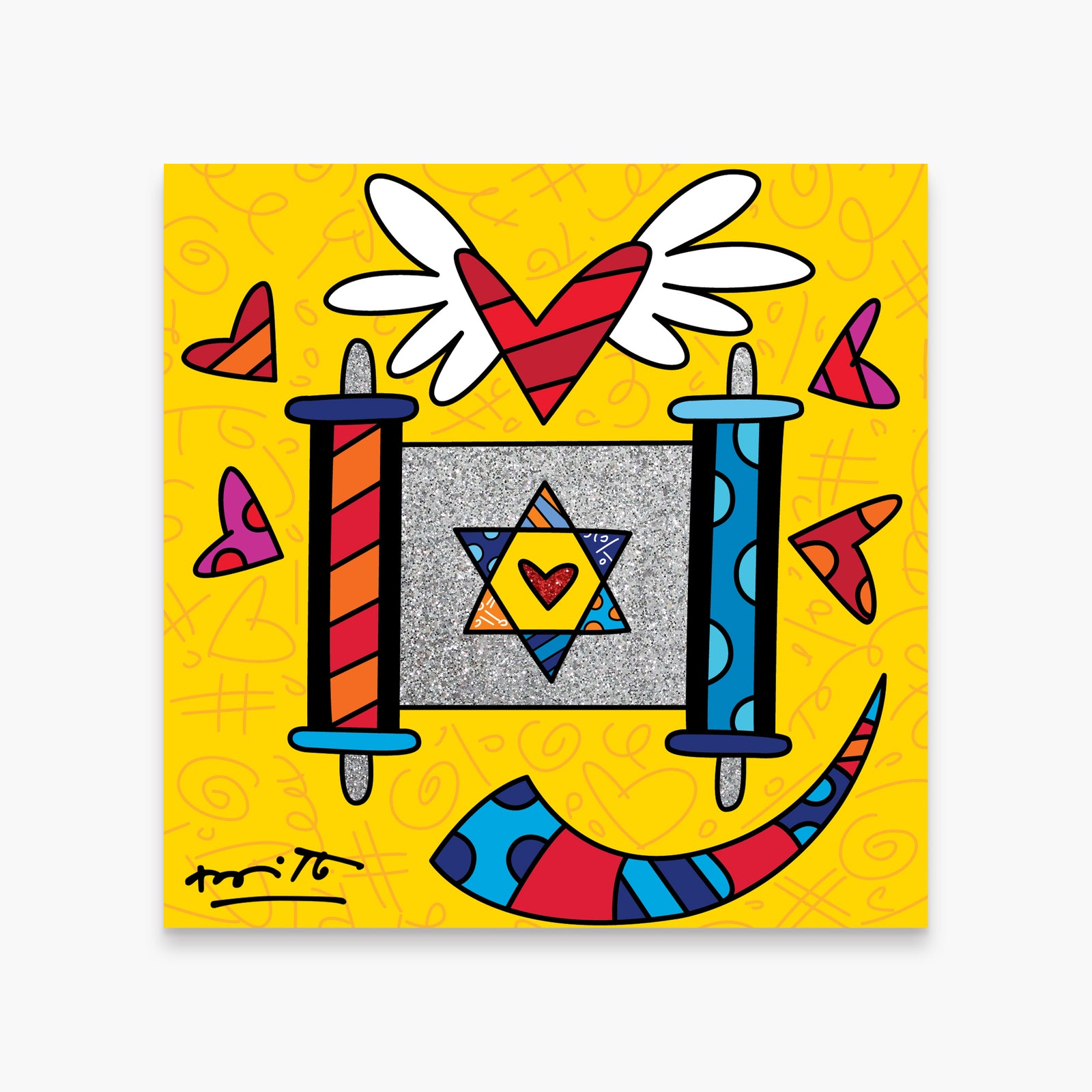 Romero Britto mazel tov torah limited edition  colorful pop art design