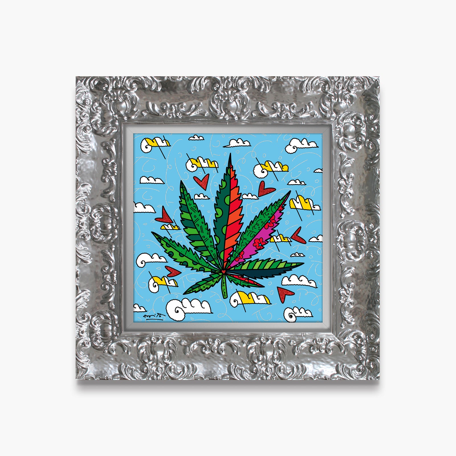 Romero Britto in the clouds limited edition  contemporary pop art piece