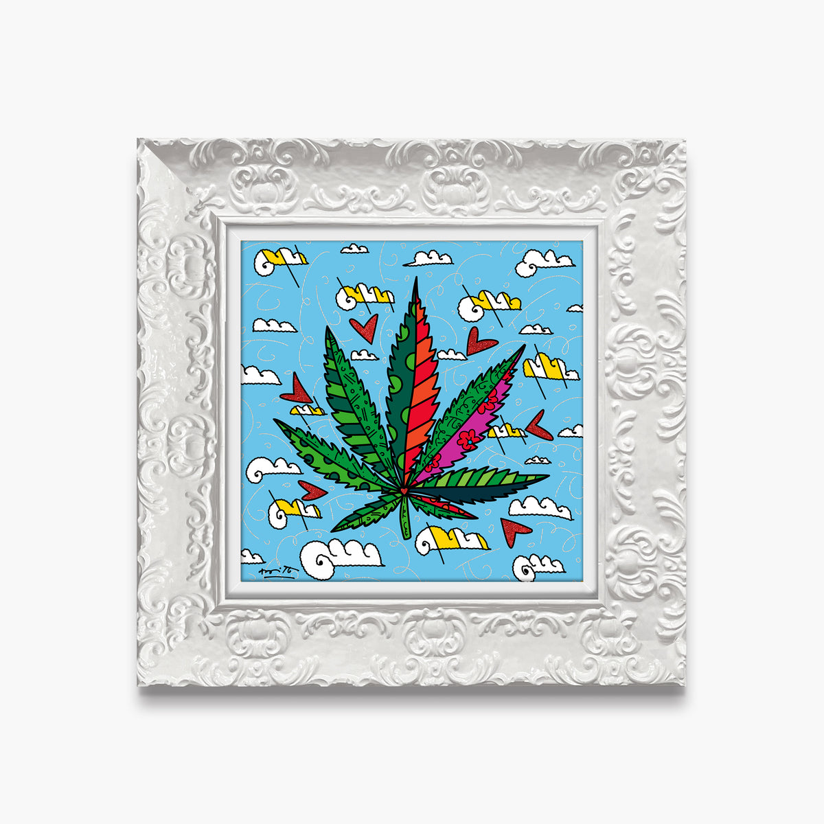 Romero Britto in the clouds limited edition  contemporary pop art piece