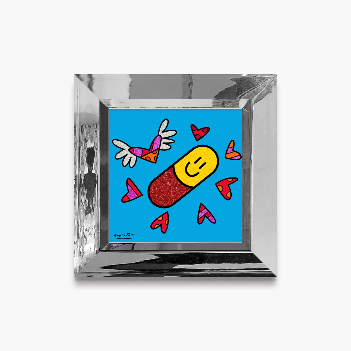 Romero Britto happy pill limited edition print  contemporary pop art piece