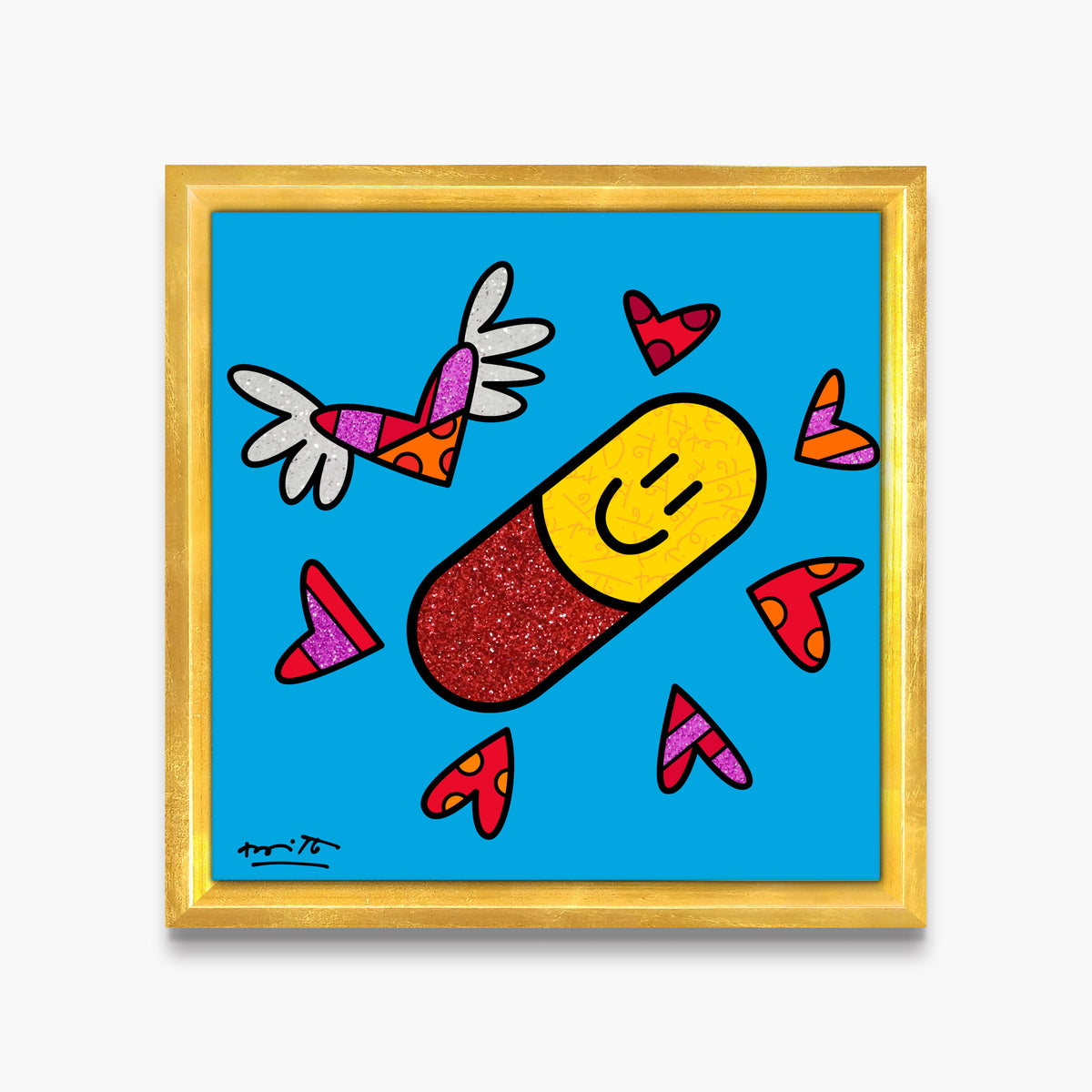 Romero Britto happy pill limited edition print  colorful pop art design