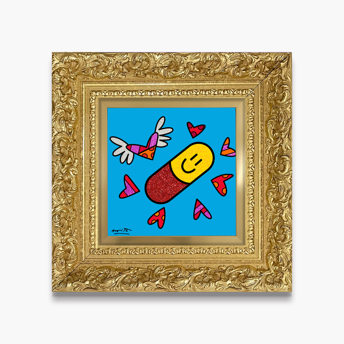 Romero Britto happy pill limited edition print  contemporary pop art piece