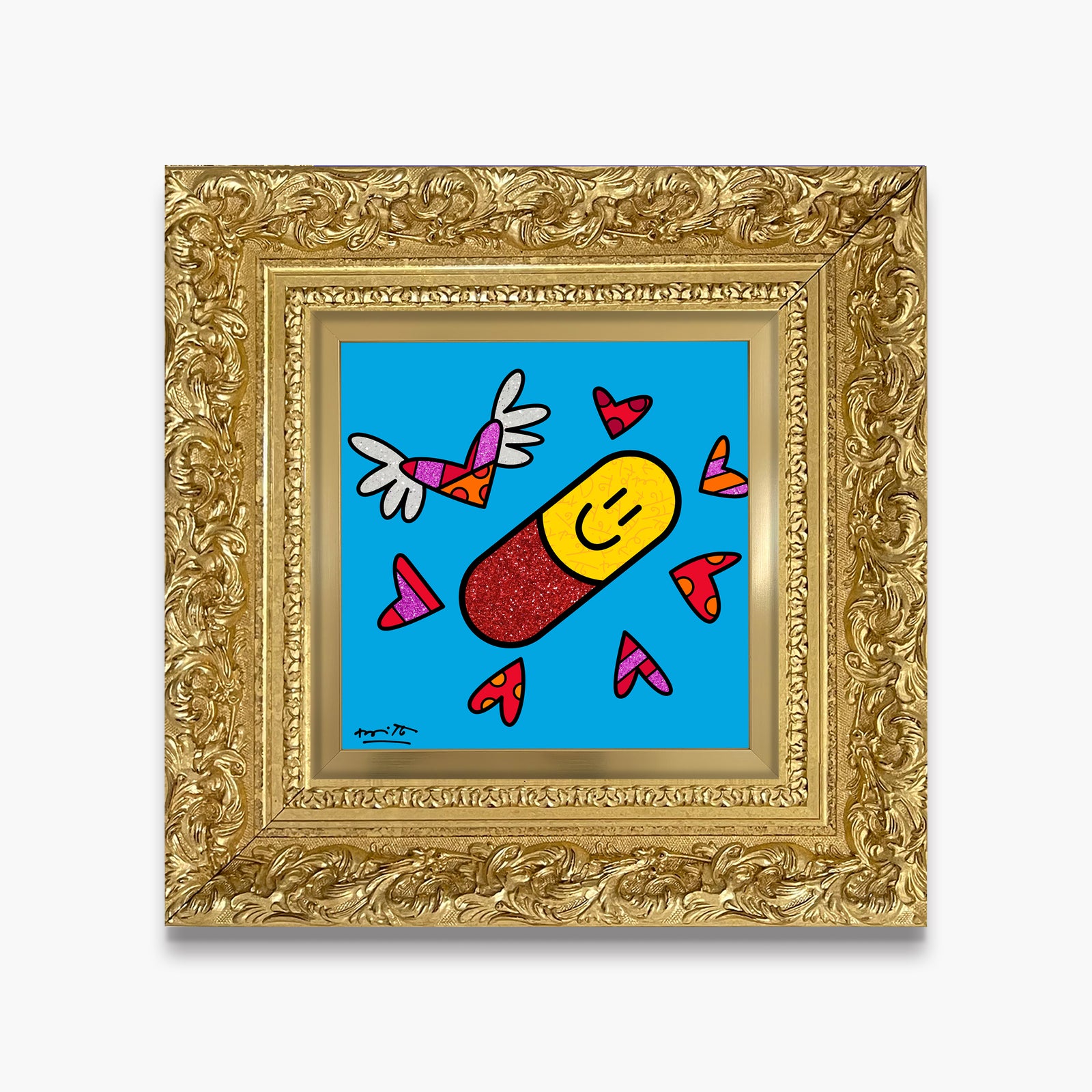 Romero Britto happy pill limited edition print  contemporary pop art piece