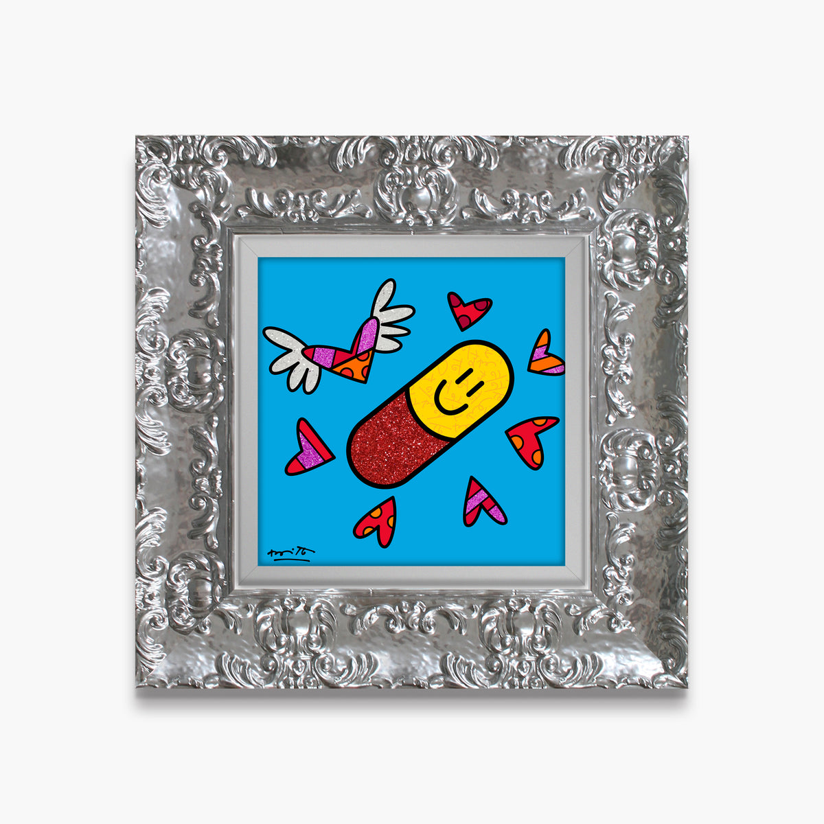 Romero Britto happy pill limited edition print  colorful pop art design