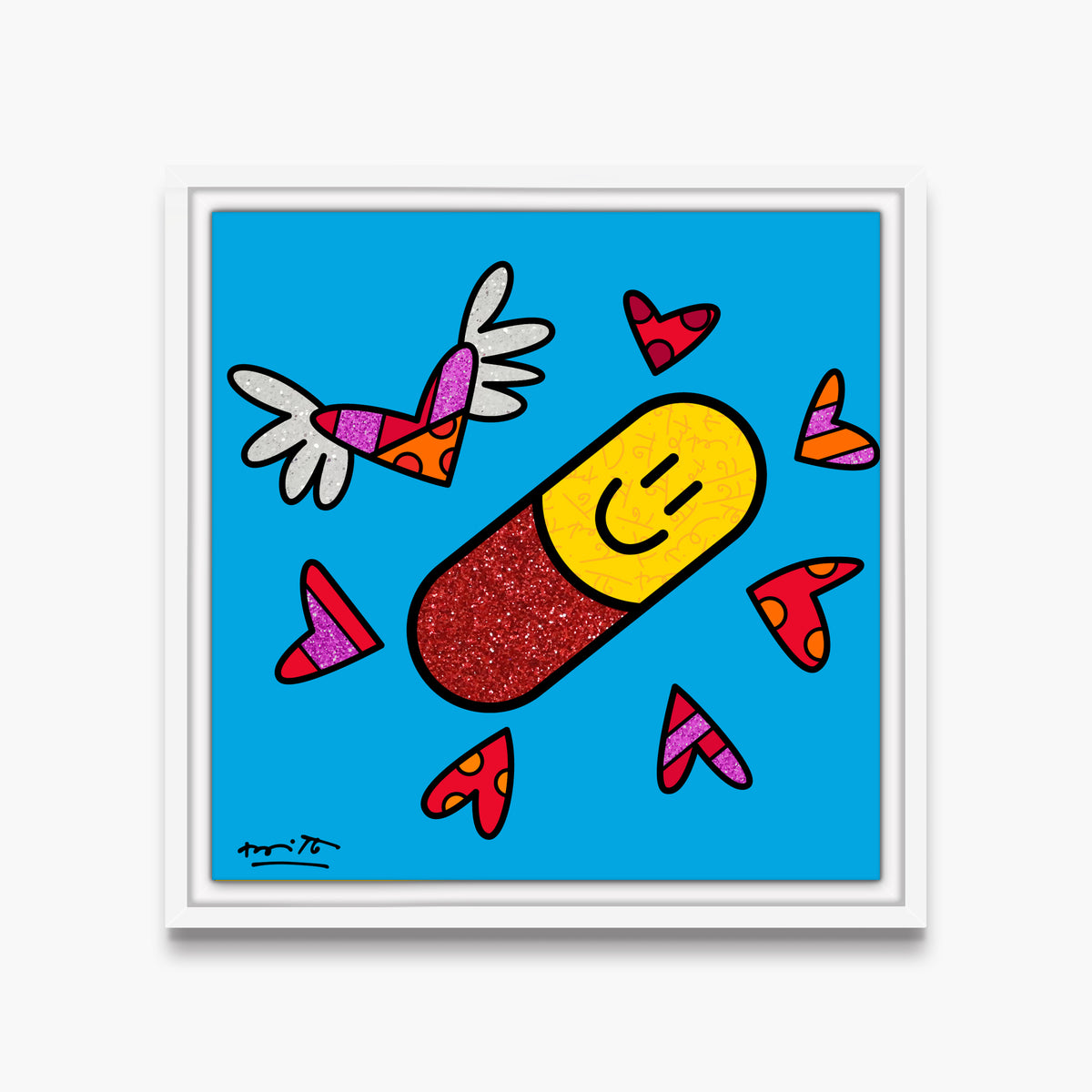 Romero Britto happy pill limited edition print  contemporary pop art piece