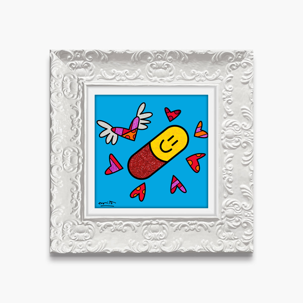 Romero Britto happy pill limited edition print  colorful pop art design