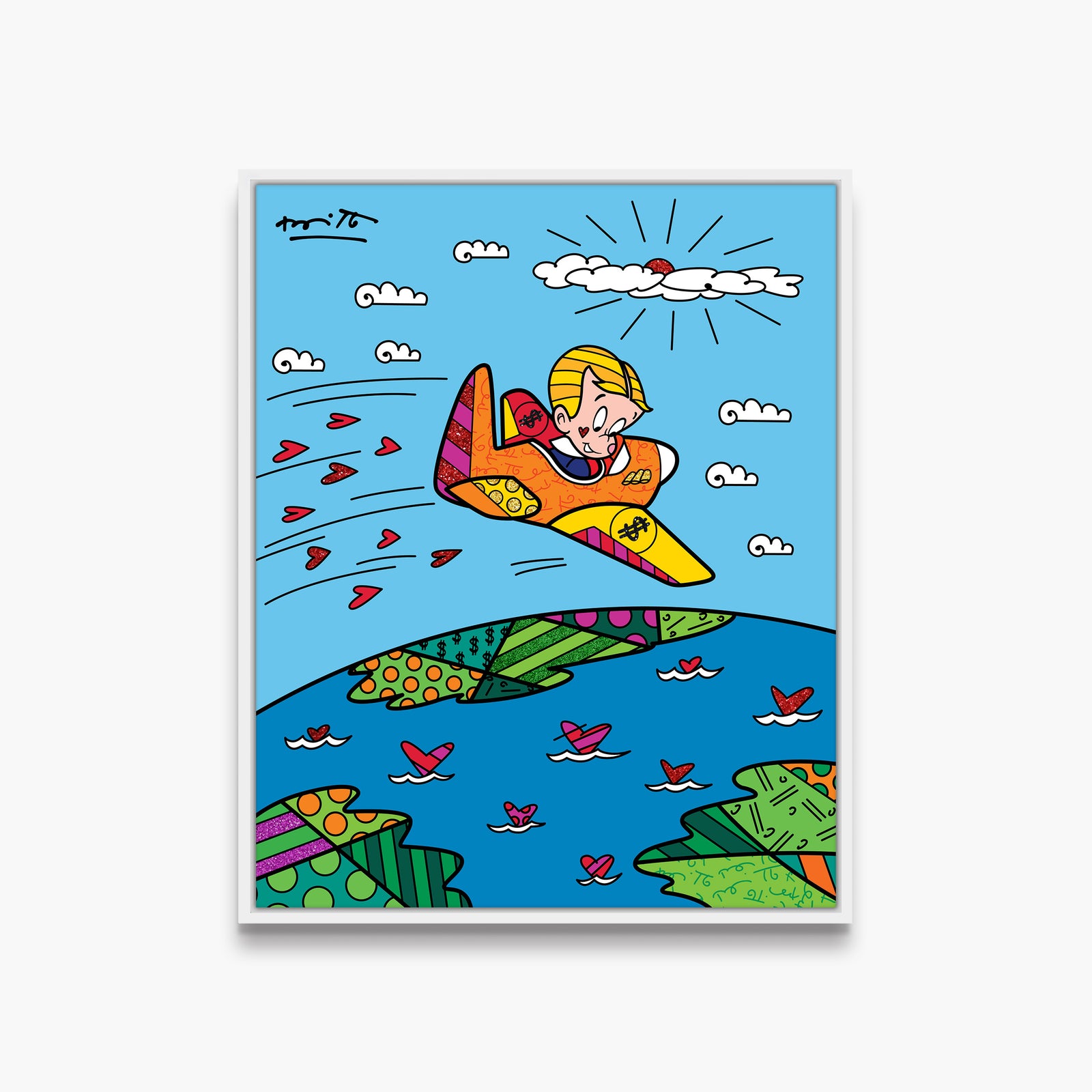 Romero Britto at the top richie rich  contemporary pop art piece