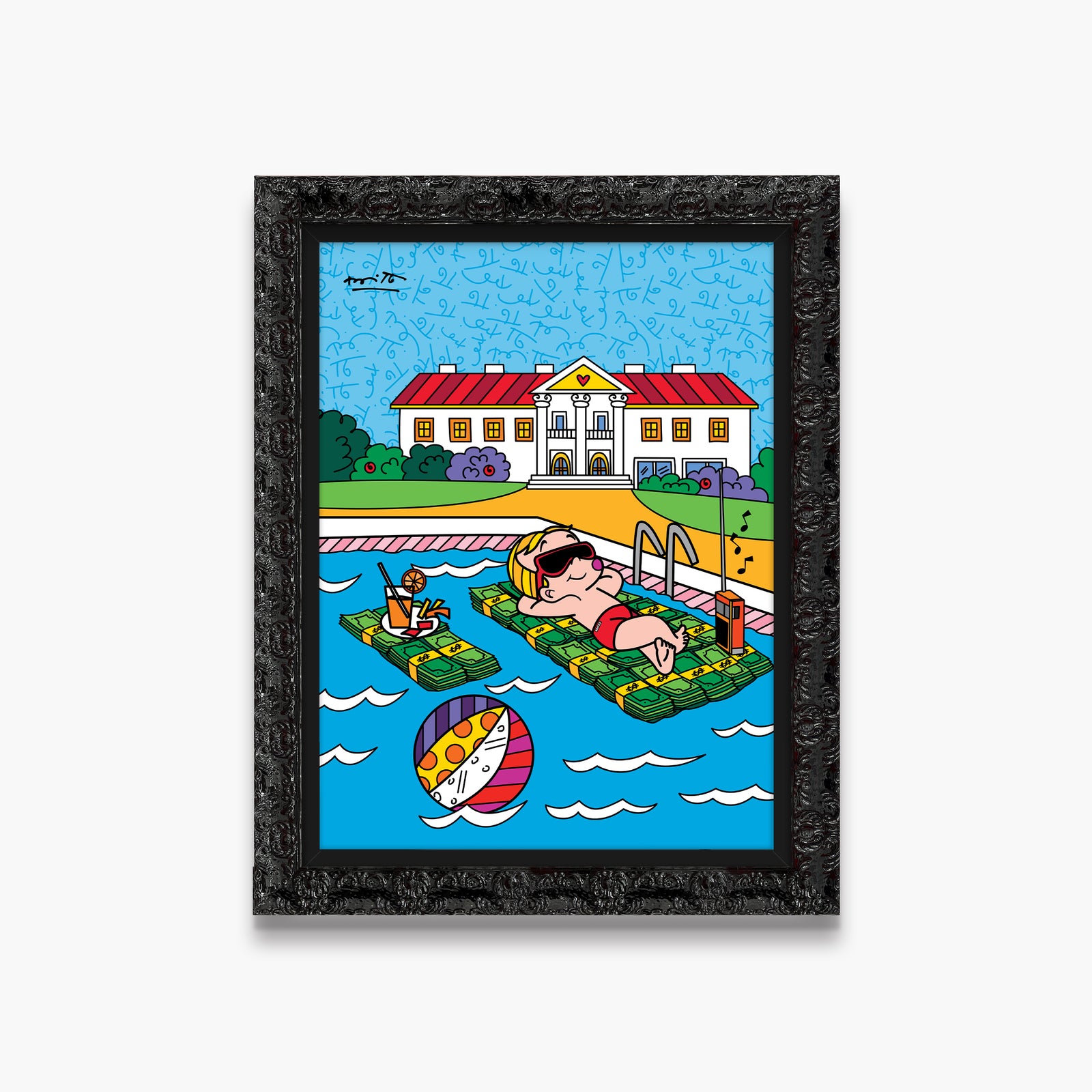 Romero Britto life is good richie rich  contemporary pop art piece