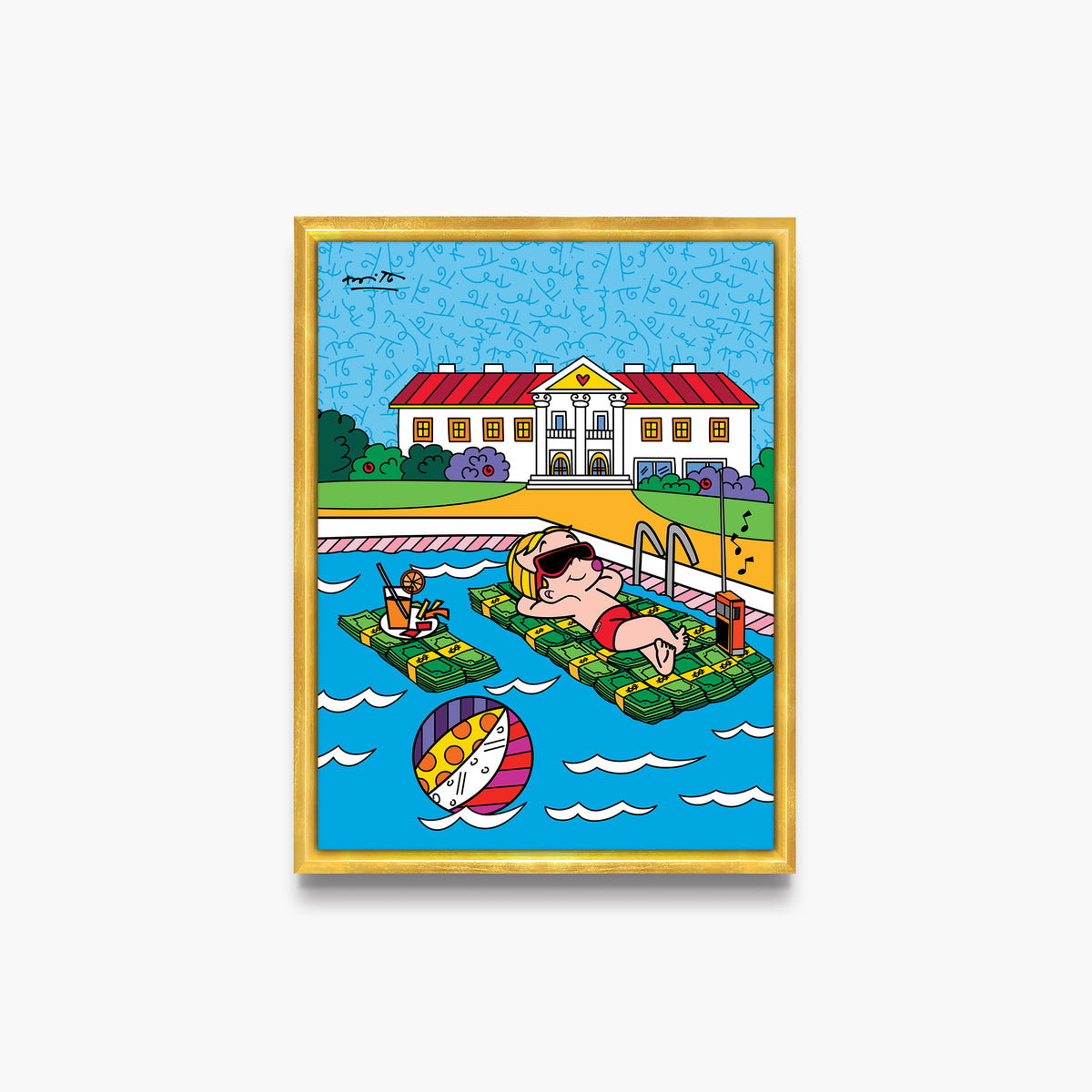 Romero Britto life is good richie rich  contemporary pop art piece