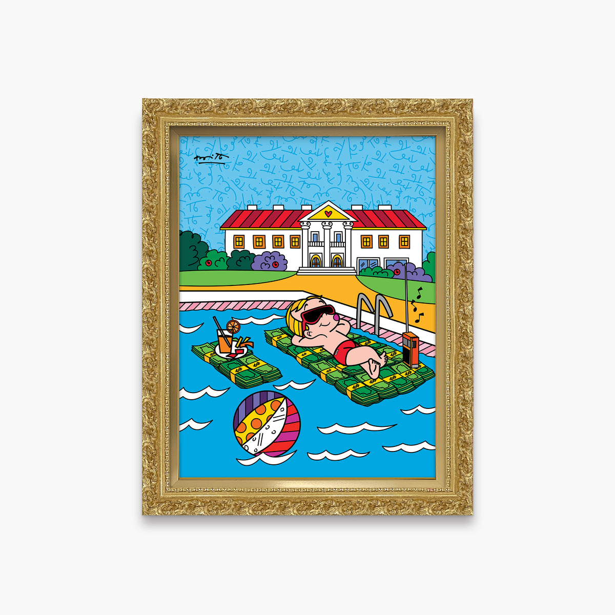 Romero Britto life is good richie rich  contemporary pop art piece