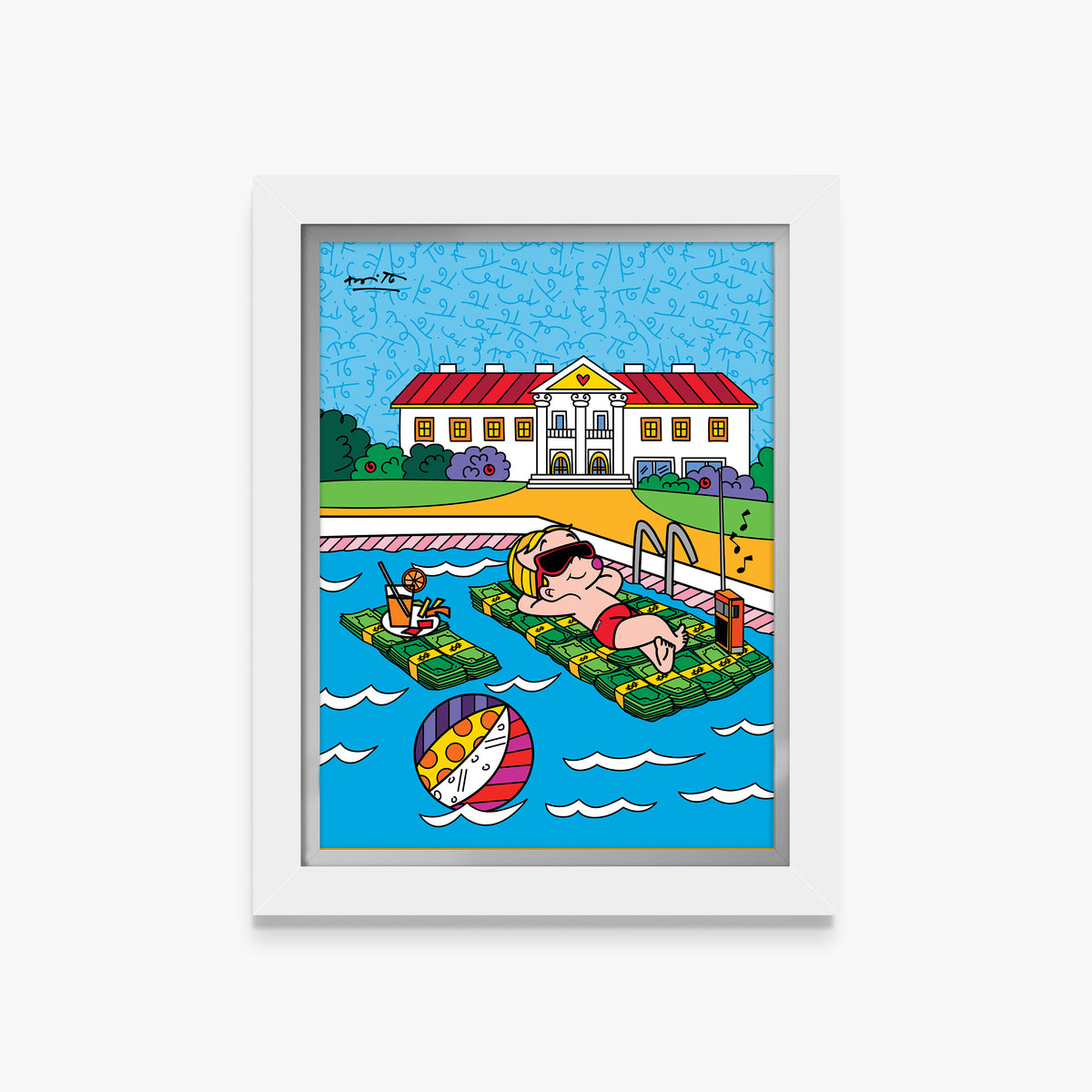 Romero Britto life is good richie rich  contemporary pop art piece