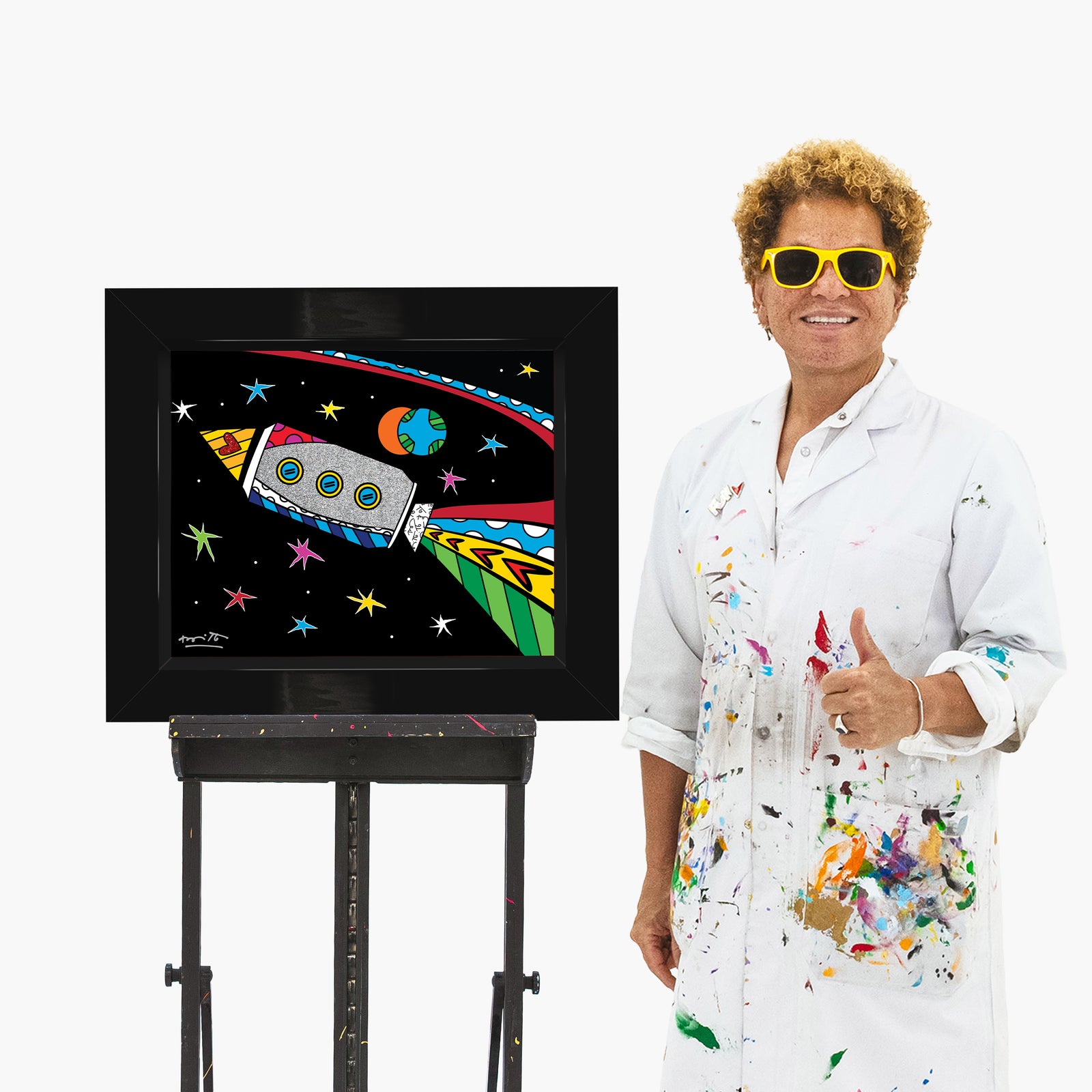 Romero Britto into space limited edition print  colorful pop art design