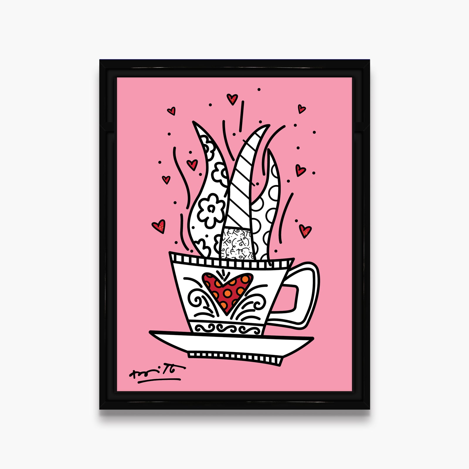 Romero Britto good morning pink limited edition  colorful pop art design