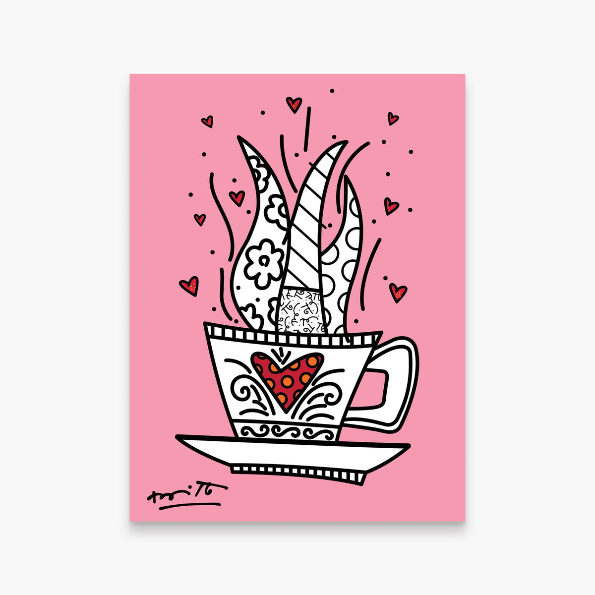 Romero Britto good morning pink limited edition  colorful pop art design