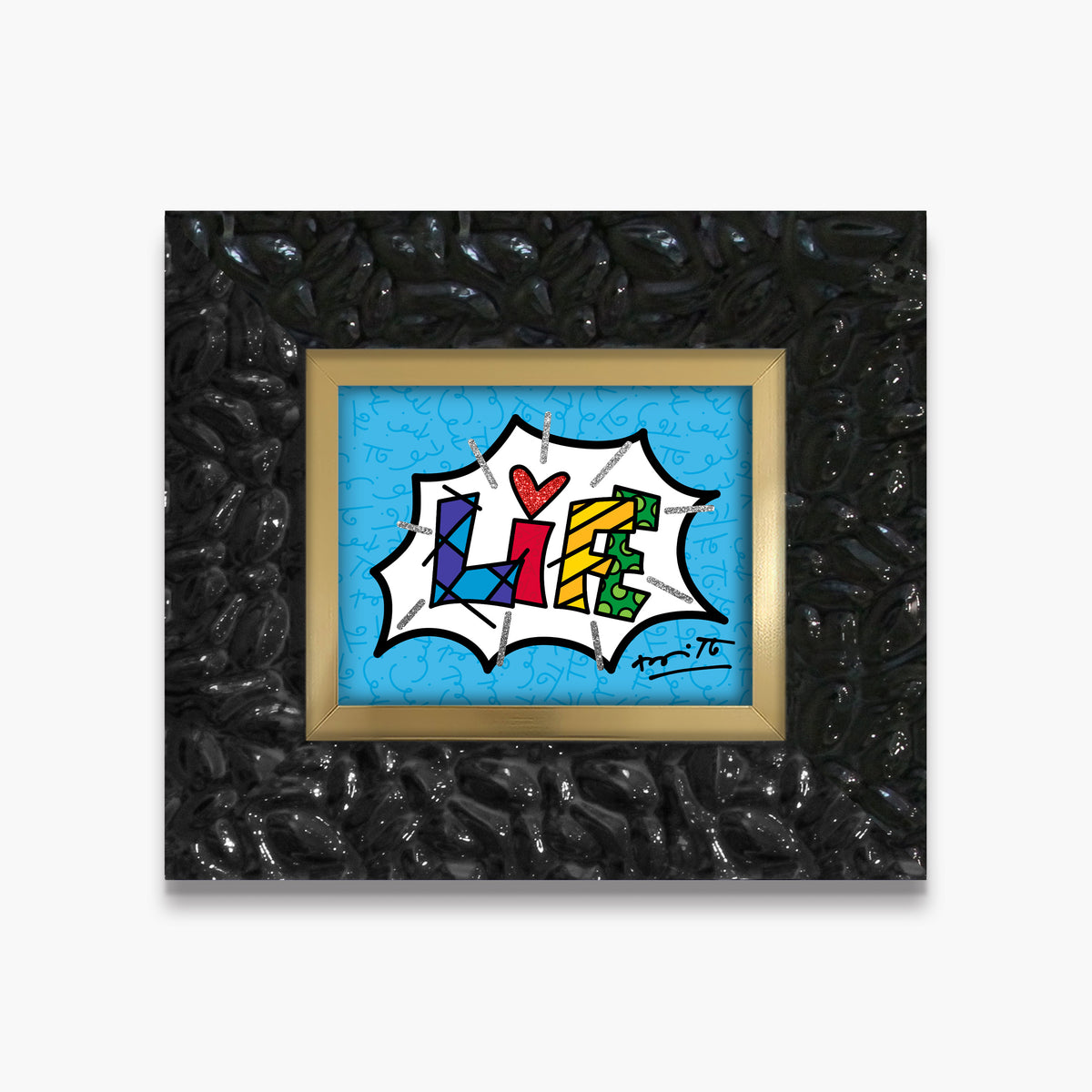 Romero Britto dream life blue word limited  contemporary pop art piece