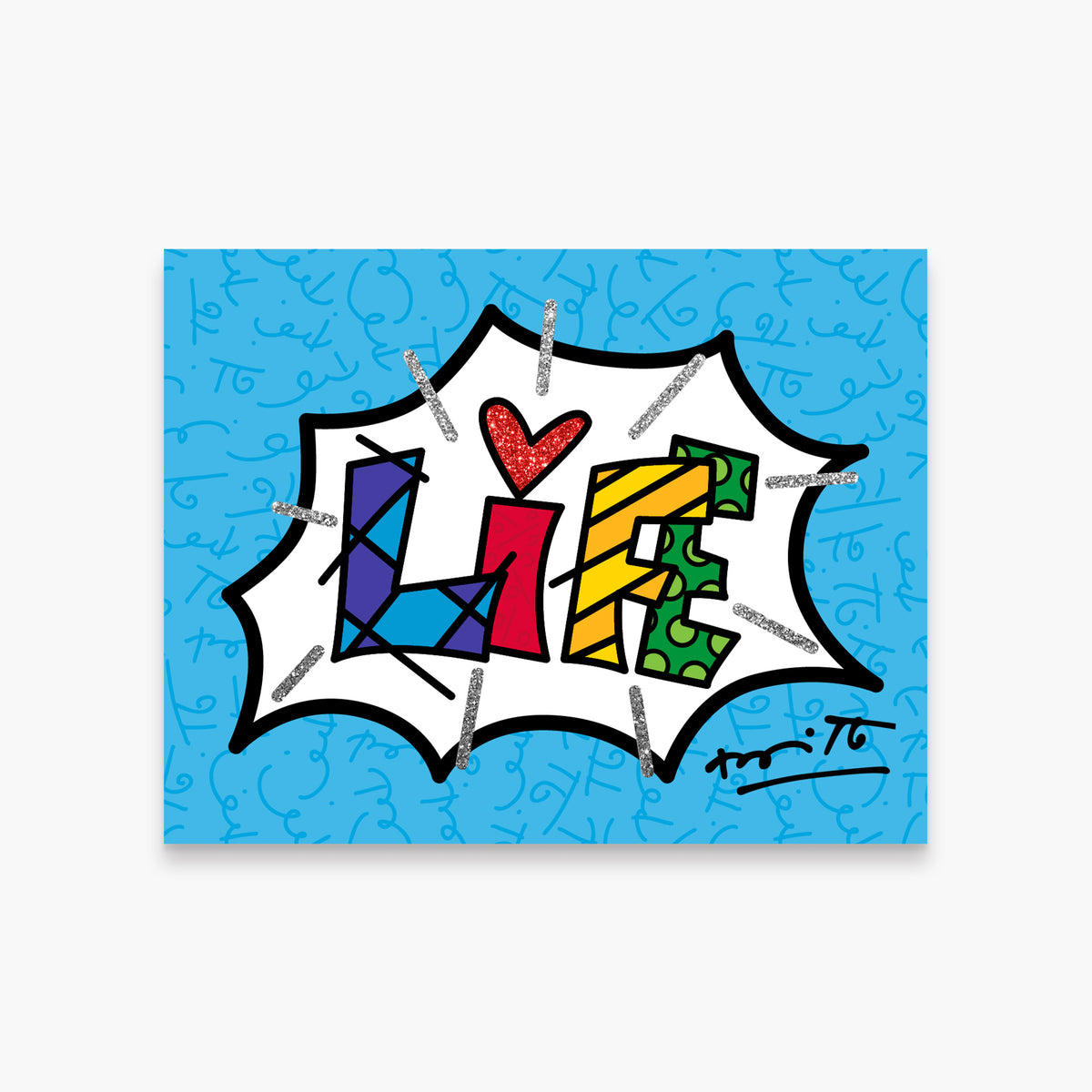 Romero Britto dream life blue word limited  colorful pop art design