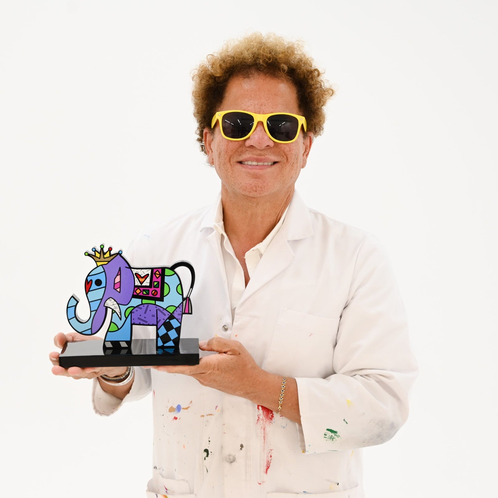 Romero Britto elephant black base limited edition  contemporary pop art piece