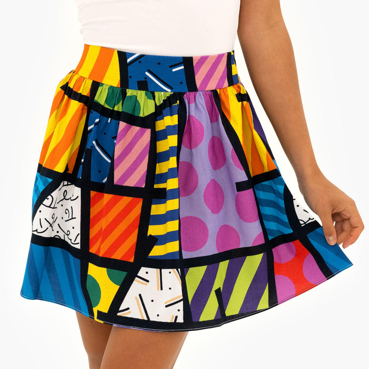 Romero Britto britto pleated skirt colorful landscape  colorful pop art design