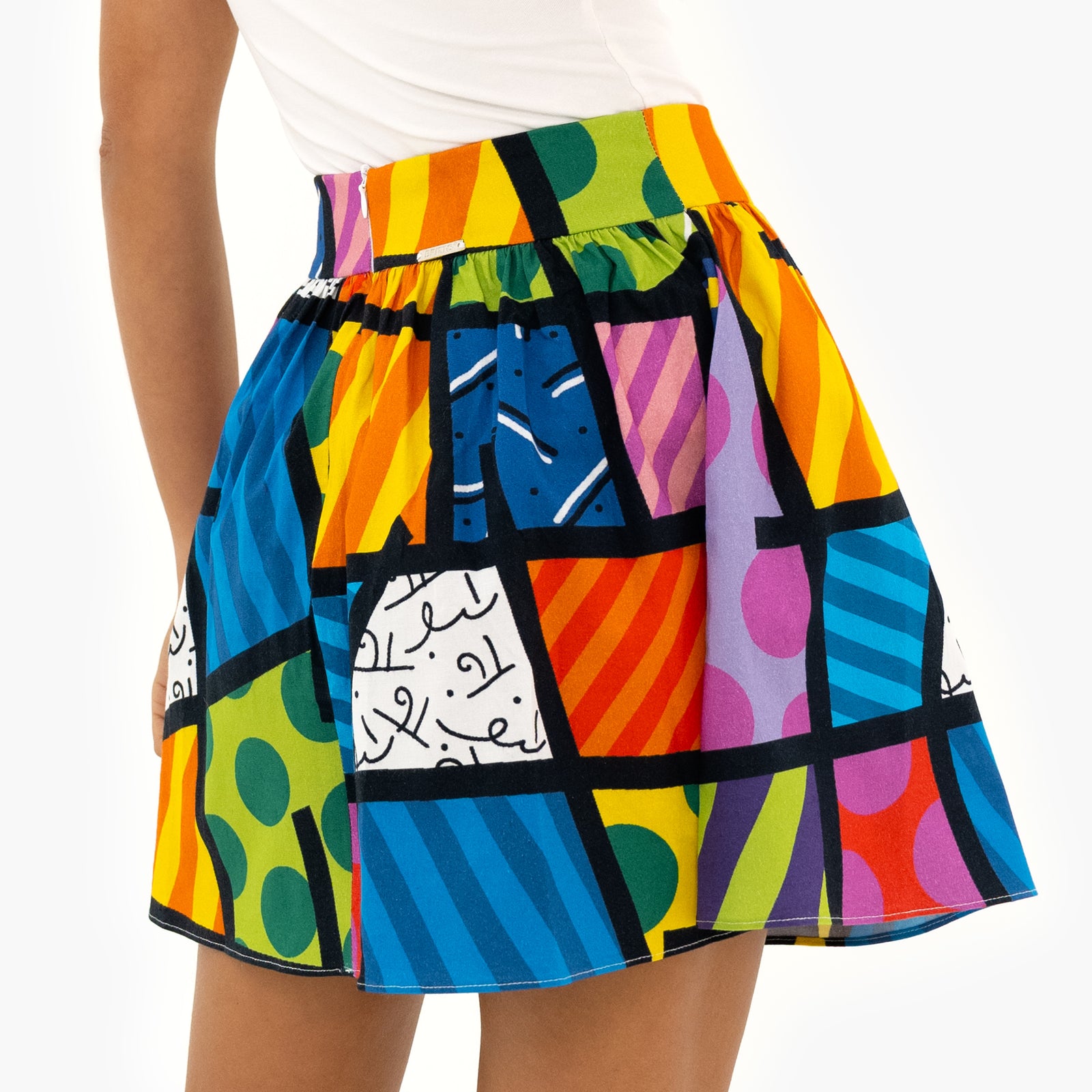 Romero Britto britto pleated skirt colorful landscape  colorful pop art design