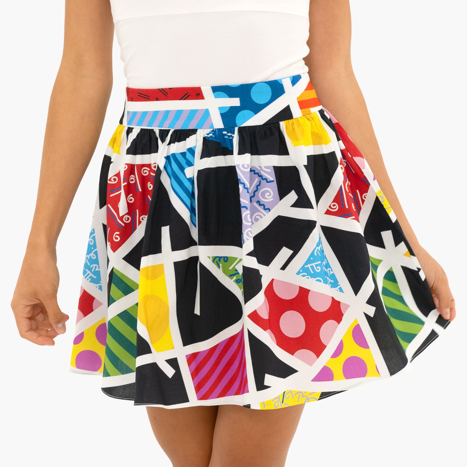Romero Britto midnight landscape britto pleated skirt  colorful pop art design