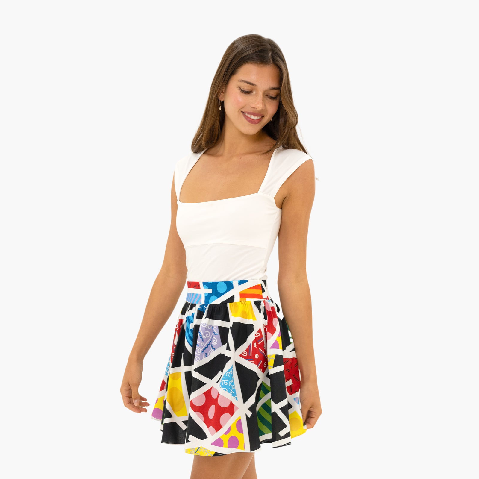 modern pop art midnight landscape britto pleated skirt  vibrant home decor