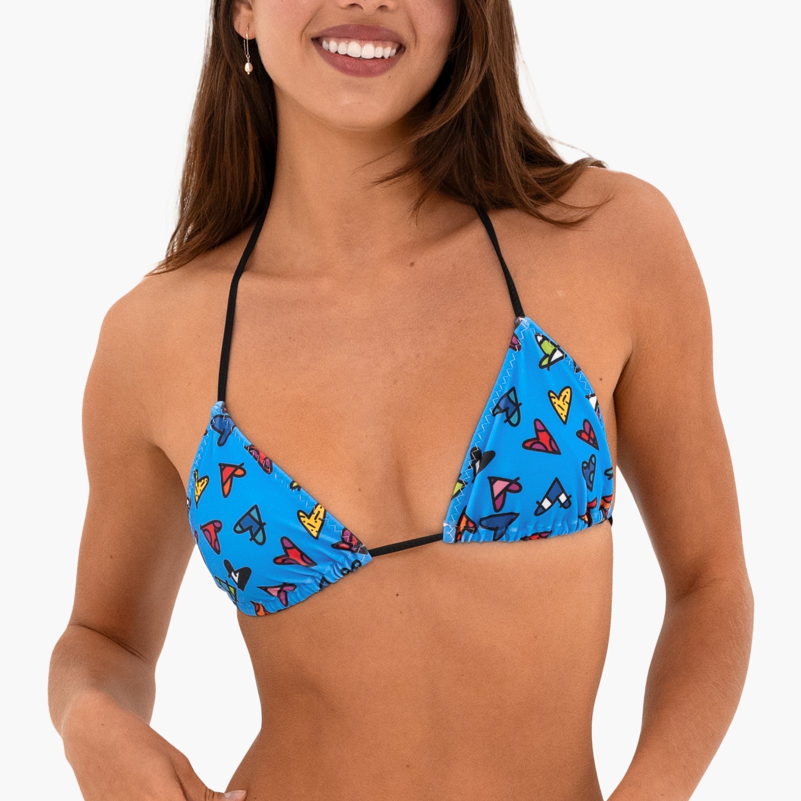 Romero Britto blue hearts britto triangle bikini  colorful pop art design