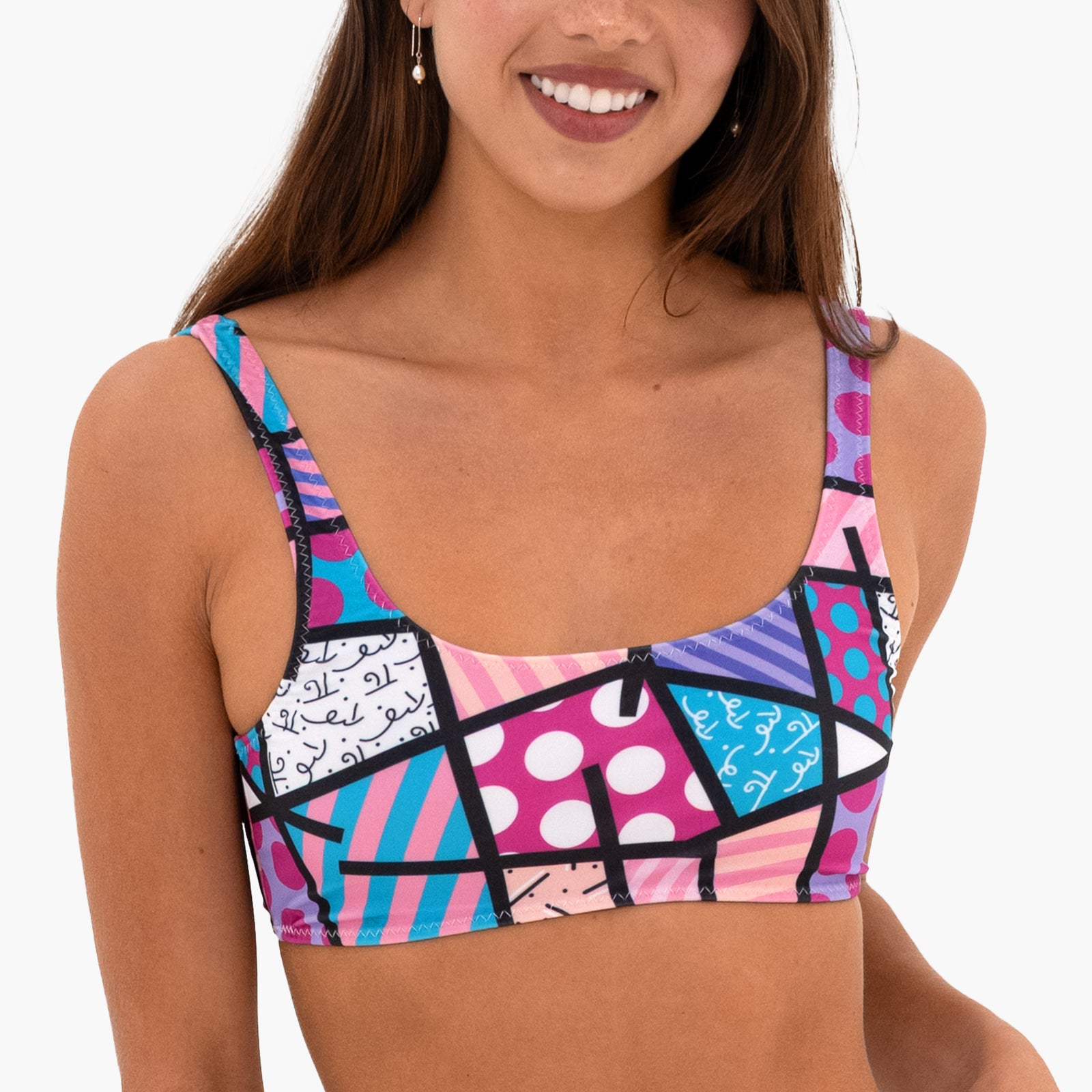 Romero Britto pink landscape britto bikini top  colorful pop art design