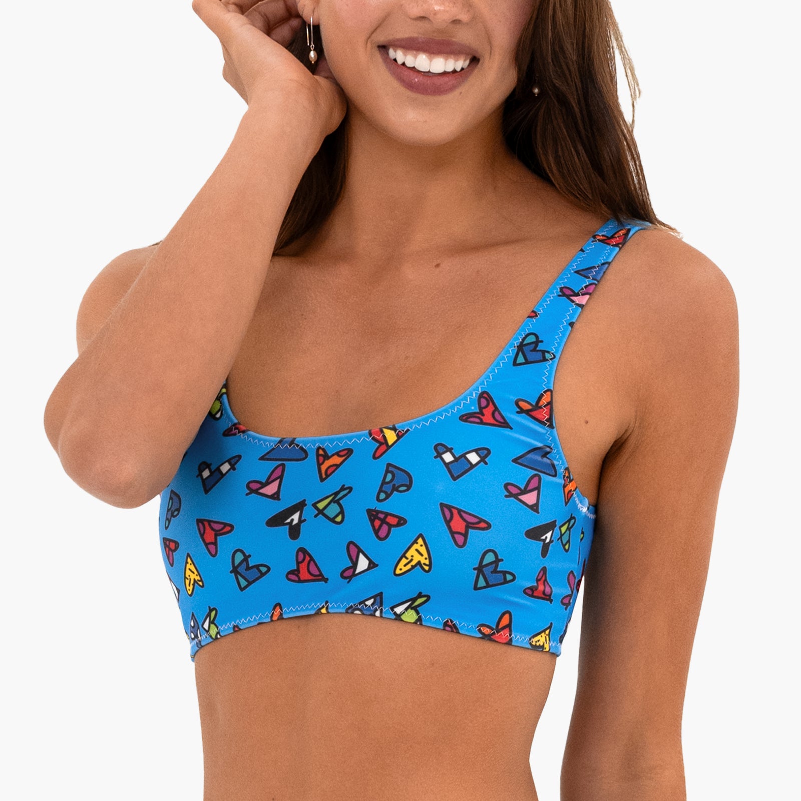 Romero Britto blue hearts britto bikini top  colorful pop art design